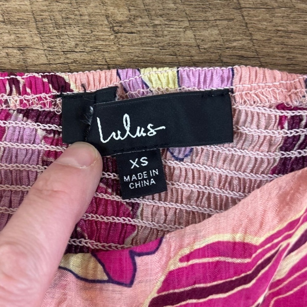 Lulus One Shoulder Floral Smocked Crop Top Pink‎ Purple XS - Picture 3 of 4